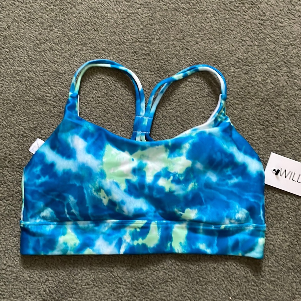 🌷🌷3 for $10 sale Wildfox Sweat Blue & Green Tie Dye Sports Bra Strappy Size L